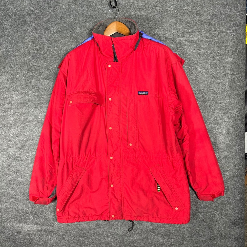 Patagonia Red Hooded Ski‎ Jacket Large Men's Winter Coat *Broken Zipper